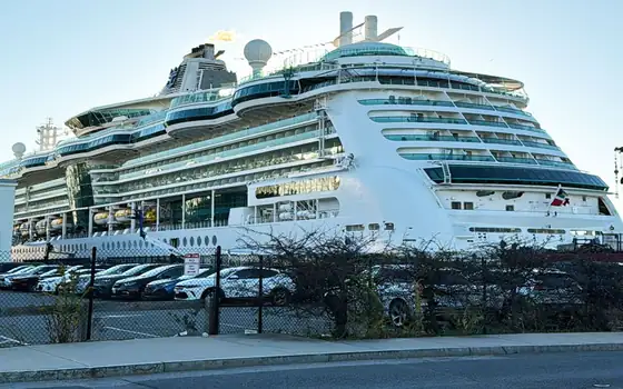 A cruise ship at the Black Falcon Cruise Terminal in Boston